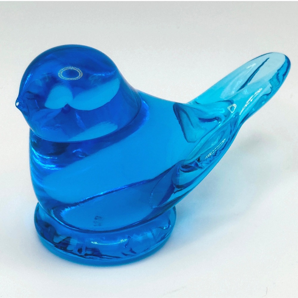 Leo Ward Bluebird of Happiness 1990 Signed Blue Art Glass Bird Figurine Vintage